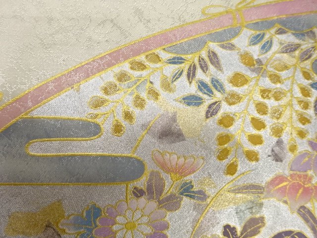  アンティーク　金彩　光悦垣に菊・藤模様開き名古屋帯（額縁仕立て）